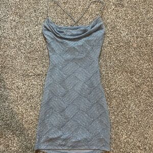 B Darlin Shimmering Gray Mini Dress